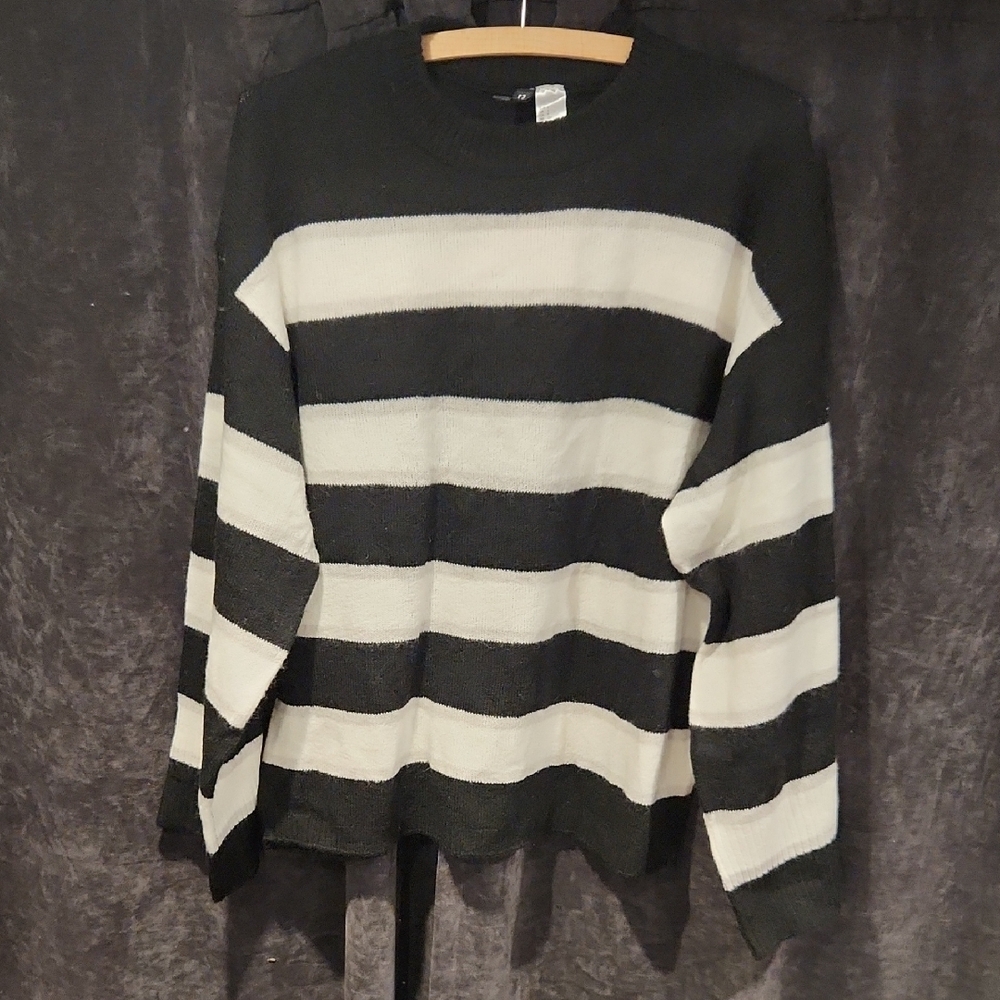Black and White Striped Men's Sweater